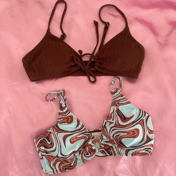 Stylish Brown and Swirl Patterned Bikini Tops - Picture 1 of 3